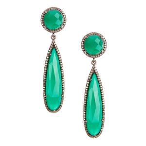 NEW ADORNIA FINE Gillian Green Onyx & Champagne Diamond Teardrop Earrings